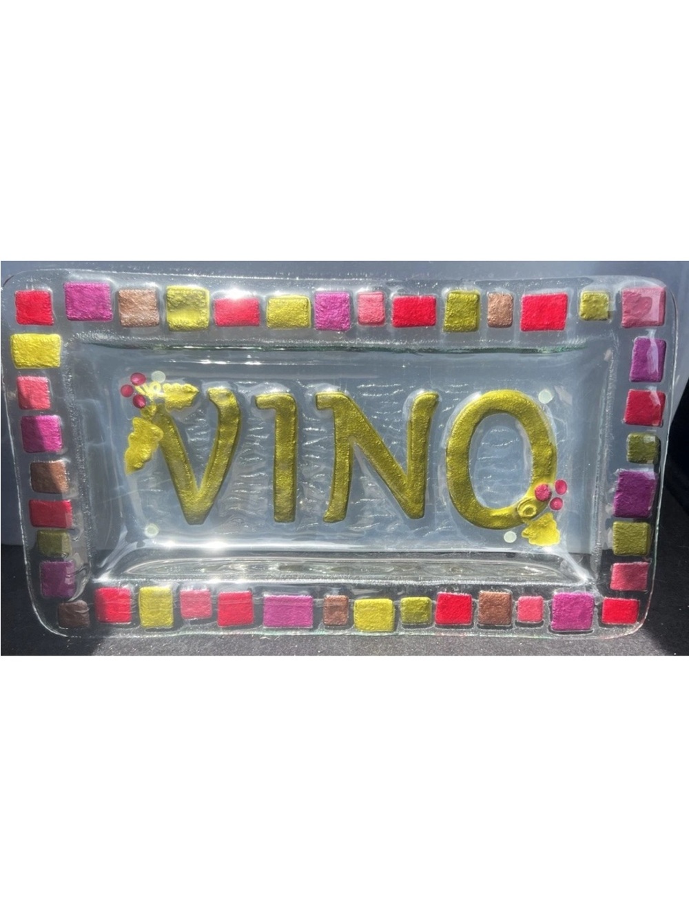 Silvestri Fused Glass VINO Cheese / Serving Platter Mosaic Style By Lori Siebert